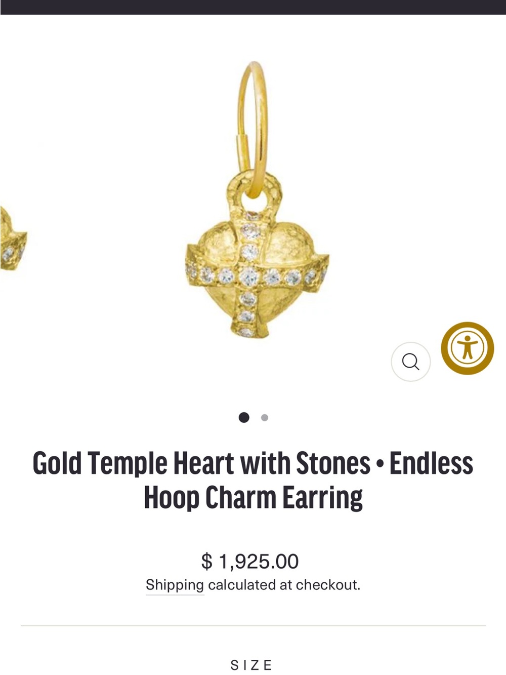Gold Heart Charm Hoop Earring with Stone Cross Accent